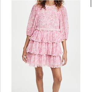 GANNI Pleated Georgette Mini Dress